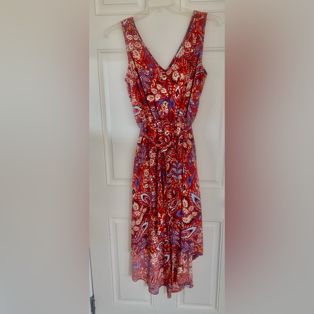 Luxology  High Low Hem, Red and Blue Paisley Dress